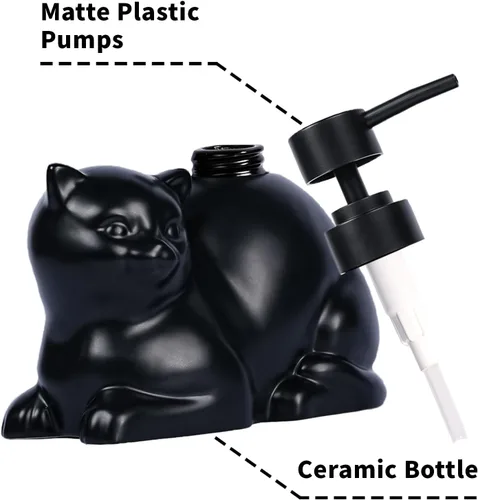 Miniatura 2 de Dispensador de jabón con forma de gato negro, dispensador de jabón de cerámica divertido, aceite esencial recargable de 15 onzas, dispensador