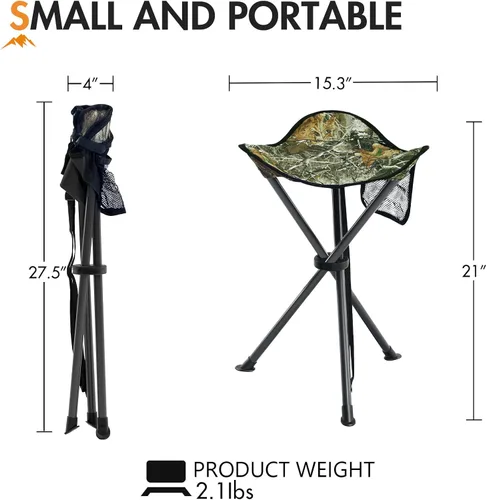 Miniatura 2 de Portal Taburete plegable para camping, portátil, plegable, asiento trípode para senderismo, caza, caminata, pesca, viajes, al aire libre