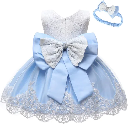 LZH - Vestido de encaje con volantes y tocados para bebés, vestidos de flores con lazo para fiestas y bodas