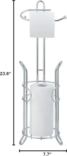Miniatura 7 de Soporte de pie para papel higiénico SunnyPoint con almacenamiento – Capacidad para 3 rollos de repuesto, acero resistente, acabado cromado, fácil