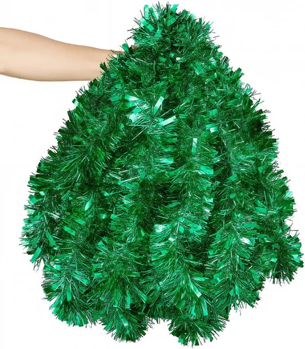 Miniatura 12 de Guirnalda de oropel de Navidad de 15,2 m, guirnalda metálica gruesa verde oscuro con diseño de torsión para árbol de Navidad, decoraciones