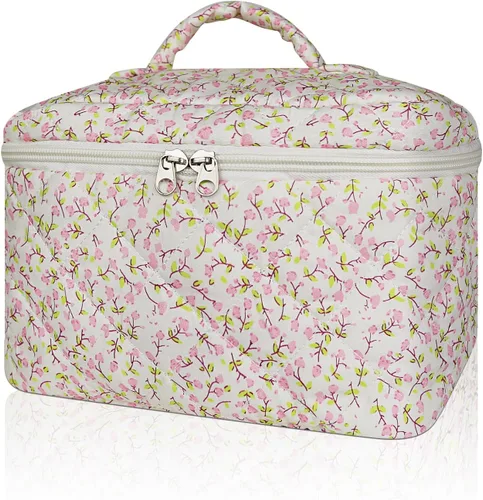 Miniatura 26 de Gosect Bolsa de maquillaje grande, bonita bolsa de cosméticos para mujeres y niñas, bolsa de aseo estética de coqueta floral, bolsa organizadora