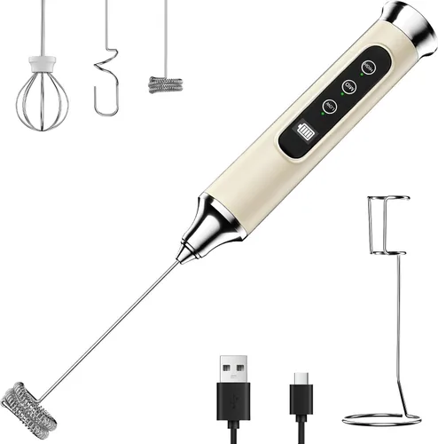 Miniatura 8 de YUSWKO Varita espumadora de leche para café, espumador de leche de mano, mezclador de bebidas recargable, batidor eléctrico impermeable Espumador