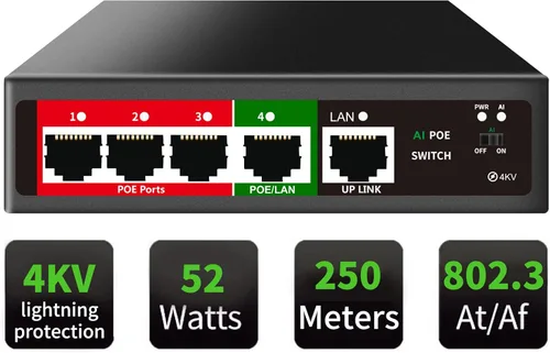 Miniatura 15 de Conmutador PoE, Conmutador PoE+ Gigabit de 5 Puertos, Conmutador Ethernet Gigabit Administrado en la Nube, 4 Puertos PoE @52W, 1 Puerto de Enlace