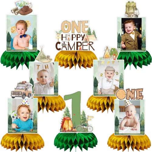 Miniatura 11 de Suministros de Fiesta de Cumpleaños de Coche de Carreras de 1 Año, Decoraciones de Cumpleaños Rápidas Centro de Mesa con Diseño de Panal de Abeja