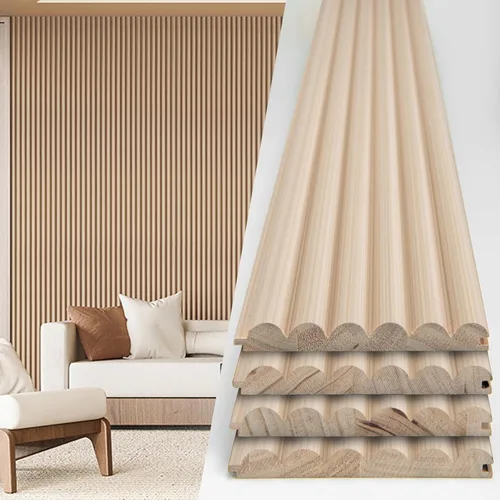 Miniatura 26 de Art3d Paneles de pared de madera de listones para decoración de interiores y techos, paquete de 4 piezas + 1 moldura final, tamaño 108 x 5.7 Roble