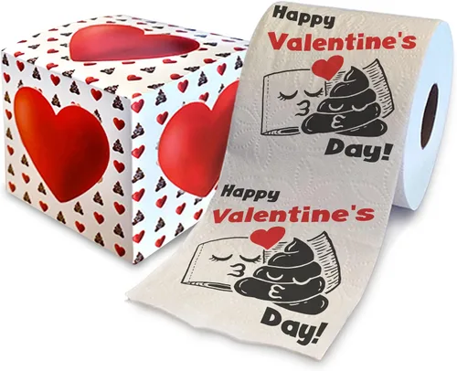 Printed TP Papel higiénico impreso con texto en inglés "Happy Valentine", divertido rollo de papel higiénico para San Valentín, decoración de baño,