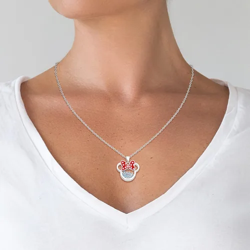 Miniatura 2 de Disney Women and Girls Birthstone Jewelry - Minnie Mouse Cubic Zirconia Shaker Pendant Necklace, Silver Plated, 18+2" Extender