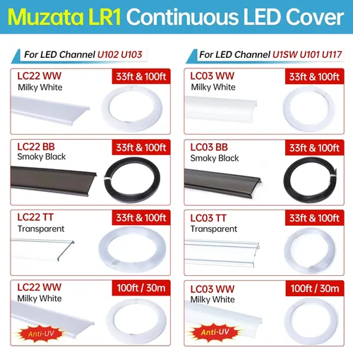 Miniatura 8 de Muzata 30M/100FT de cubierta LED de plástico sin costuras blanca lechosa anti-UV continua para el canal Muzata U102 U103 LC22 WW 30M de longitud