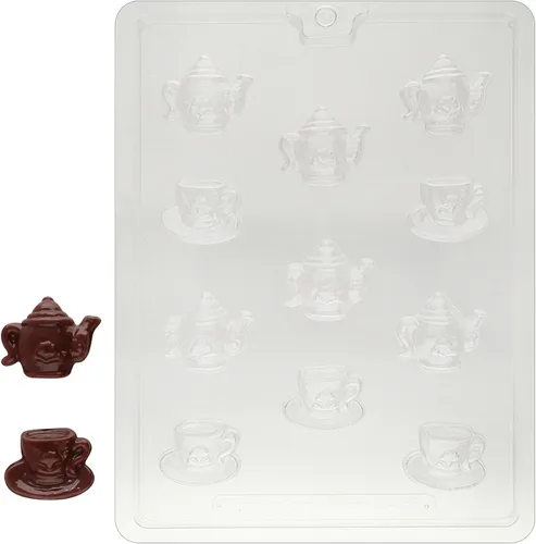 Cybrtrayd Life of the Party - Molde de caramelo de chocolate con taza de té tamaño bocado y taza Demi Tasse en bolsa protectora sellada de