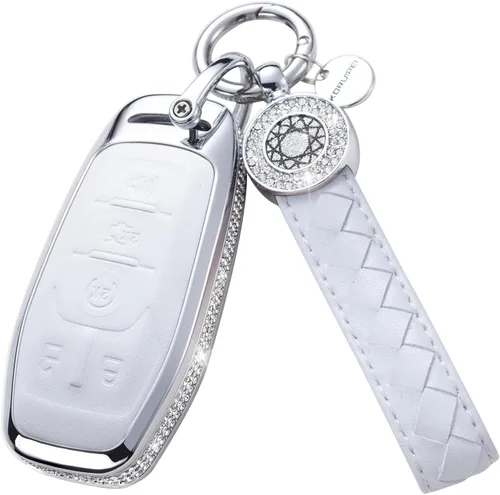 Miniatura 11 de Funda para Llave Ford con Llavero, Protector de Estuche de Llave de Cuero con Cristal Compatible con Ford Fusion F150 F250 F350 F450 F550 Edge