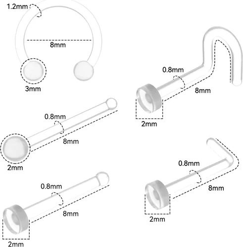 Miniatura 2 de 15 piercings transparentes para nariz, anillos de nariz transparentes para el trabajo, retenedor de piercing de nariz de grado médico para cirugía