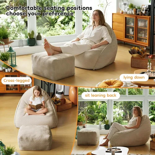 Miniatura 5 de Cloud - Puf grande con otomana, tela de pana + espuma viscoelástica 35D para adultos, tumbonas, sofá, sillón hinchado sin hueso para sala de estar