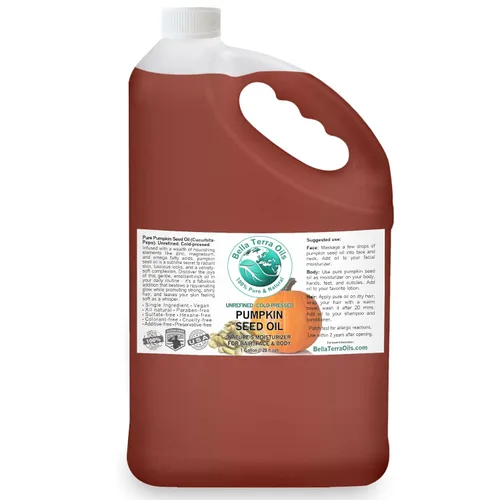 Bella Terra Oils Aceite de semillas de calabaza para cabello, piel y uñas, 1 galón, profundamente hidratante, rico en nutrientes, calidad prémium