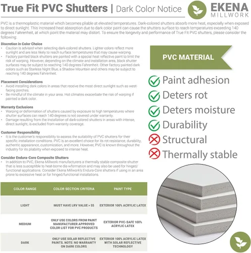 Miniatura 9 de Ekena Millwork 16 1/8 pulgadas de ancho x 67 pulgadas de alto, contraventanas de PVC de tres tablas unidas estilo Board-n-Batten, sin acabado