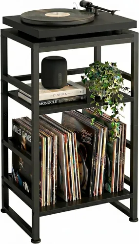 Miniatura 12 de Soporte para tocadiscos, mesa para tocadiscos de 3 niveles con almacenamiento de vinilo en forma de U hasta 120 álbumes, mesa auxiliar de 28 Cherry