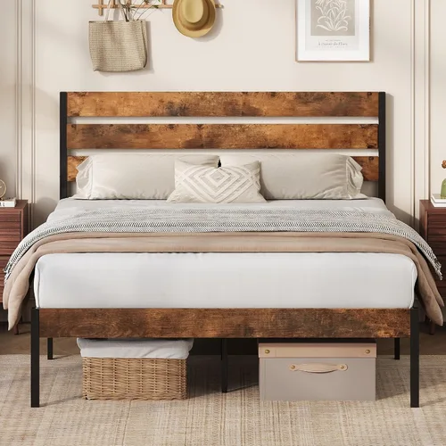 Miniatura 18 de WLIVE Base de cama tapizada, marcos de cama individual con cabecero, cama de plataforma con listones de madera, base de colchón de 600 libras,