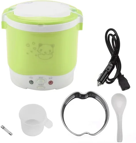 1L Mini olla arrocera 12V fiambrera eléctrica – Vaporizador de alimentos multifuncional portátil de viaje para coche, camping (verde)