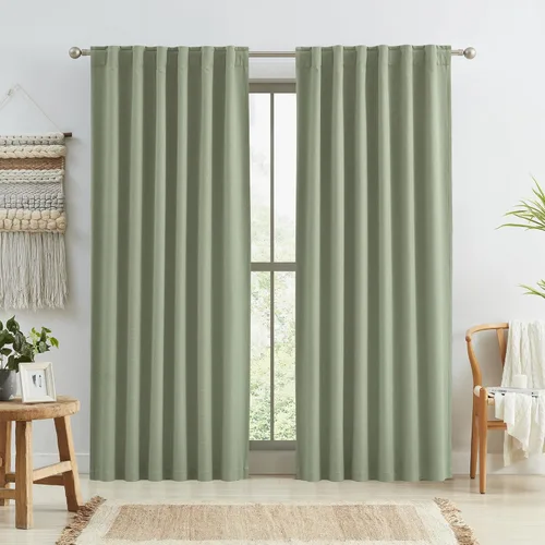 Miniatura 53 de Paneles de cortinas de ventana 100% opacas, con trabillas traseras, bolsillo para barra, gancho, cinturón, aspecto plisado, cortinas para sistema