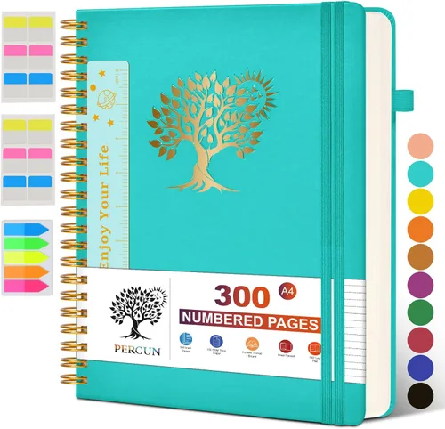 Miniatura 33 de Cuaderno grande en espiral para mujeres y hombres, 300 páginas rayadas numeradas, con rayas universitarias, cuaderno encuadernado en espiral de tapa