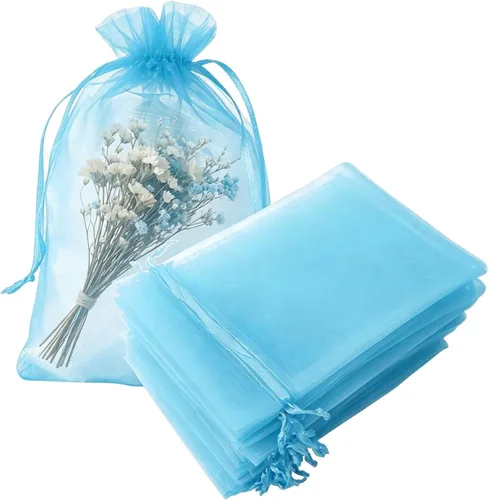 Miniatura 16 de Juego de 50 bolsas de organza de regalo con cordón azul aguamarina de 4 x 6 pulgadas para baby shower, Navidad, boda, recuerdos de fiesta, despedida