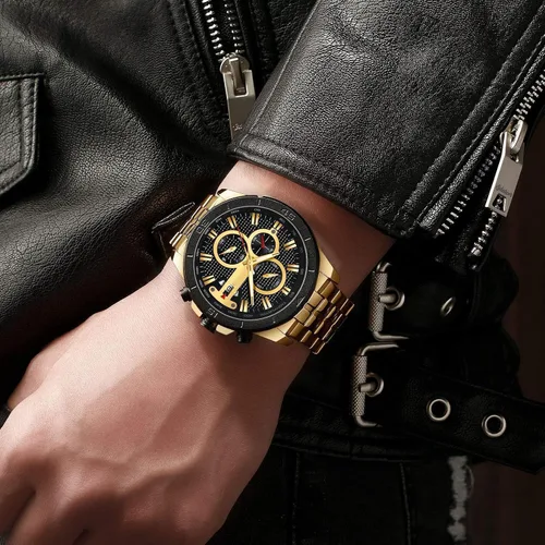 Miniatura 5 de FANMIS Relojes de lujo para hombre, reloj de pulsera analógico de cuarzo de acero inoxidable impermeable
