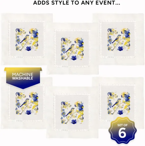 Miniatura 6 de Jolitee Servilletas decorativas de cóctel con punto vainica, 6 x 6 pulgadas, lavables, similares al lino, hechas a mano para el entretenimiento
