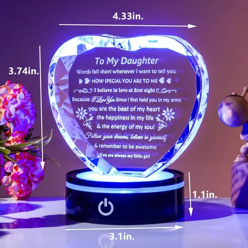 Miniatura 5 de YWHL Regalos para Hija de Mamá Papá Mejores Ideas de Regalos de Cumpleaños y Graduación para Hija Adulta Recuerdo de Cristal con Base de Luz Regalo