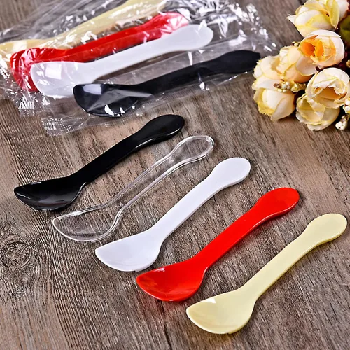 Miniatura 6 de 100 cucharas de helado, cuchara desechable para pastel, cuchara de pudín de yogur de plástico, color negro