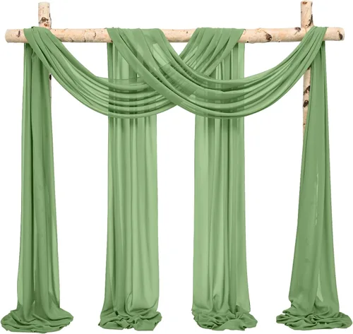 Miniatura 49 de Cortinas de arco de boda, 8 paneles de 28" x 20 pies, cortinas de tela de gasa blanca para ceremonia y recepción Blanco