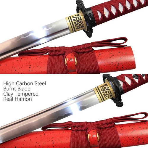 Miniatura 7 de Espada katana japonesa real hecha a mano, espada samurái de espiga completa, 40.5 pulgadas, bolsa de soporte incluida