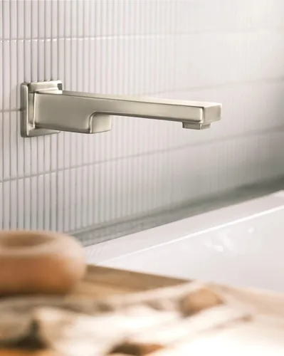 Miniatura 4 de Moen Grifo de bañera de alto flujo de níquel cepillado de 90 grados con alcance de boquilla de 10 pulgadas, WTS911BN