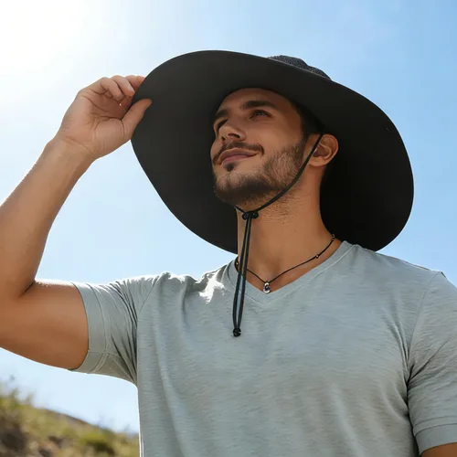 Miniatura 7 de Sombrero de ala súper ancha, protección UPF 50+, sombrero de pescador impermeable para pesca, senderismo, campamento, nailon transpirable y malla