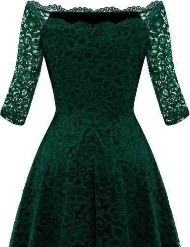 Miniatura 7 de Dressystar - Vestido de encaje para mujer, vestido asimétrico con vuelo y hombros descubiertos ideal para cóctel, dama de honor, fiesta formal