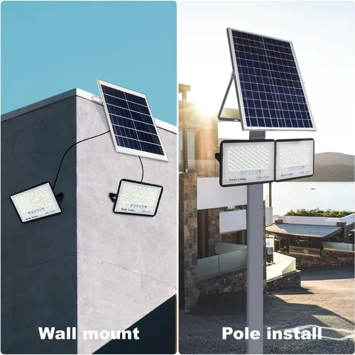 Miniatura 3 de Paquete de 2 luces LED solares de 100 W para exteriores con control remoto, luz solar de seguridad del atardecer al amanecer, impermeable, IP67