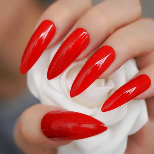 Miniatura 13 de Coolnail - Puntas de uñas postizas de acrílico rosa metálico sexy, strass rosa claro, espejo decorativo brillante, uñas artificiales cortas L5538