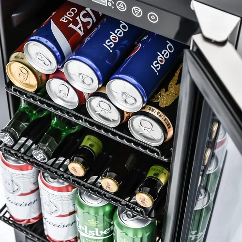 Miniatura 4 de IOCCIOBB Mini refrigerador de 15 pulgadas, gabinete de vino y bebidas, 120 latas, 34-65°F, silencioso, estantes ajustables, iluminación LED, ETL