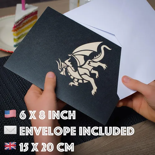 Miniatura 3 de Devine Cards - Tarjeta desplegable de dragón Tarjetas de cumpleaños 3D para mujeres, niños, mamá y papá Tarjetas de felicitación Love