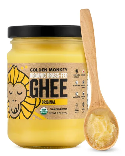 GOLDEN MONKEY Mantequilla de ghee orgánica – Mantequilla clarificada alimentada con pasto para cocinar, hornear, keto y salud intestinal –