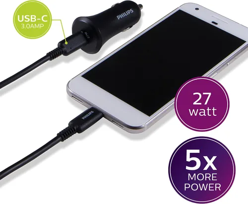 Miniatura 4 de Philips Cargador de coche USB C de 27 W, adaptador de carga USB para encendedor de cigarrillos, cargador de teléfono para iPhone 16 Series, 15