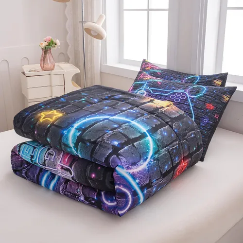 Miniatura 5 de NINENINE Juego de ropa de cama de 5 piezas, juego de ropa de cama de tamaño individual para niños, juegos de edredón individual para niños con 1