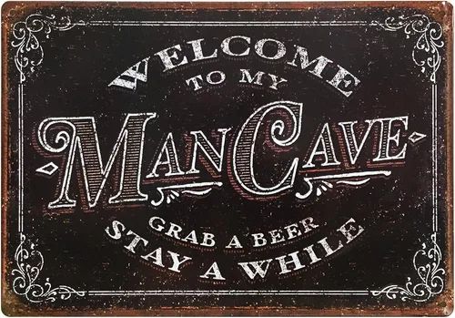 Bienvenidos a mi Man Cave, Coge una cerveza, Estancia un tiempo – Vintage Tin Sign 11" x 16" Mancave Decor cochera bar Regalos para Hombres