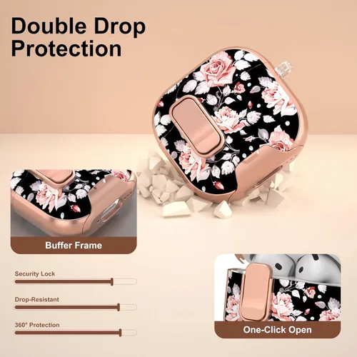 Miniatura 3 de Maxjoy Funda protectora transparente para AirPods 4, funda protectora suave y linda flor para AirPod 4 para mujeres con llavero para AirPods 4, Rosa