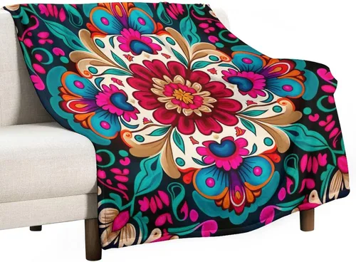 Miniatura 10 de Manta de forro polar con flores mexicanas, acogedora manta de franela para cama de 50 x 60 pulgadas para sofá, cama, oficina, Navidad, Halloween