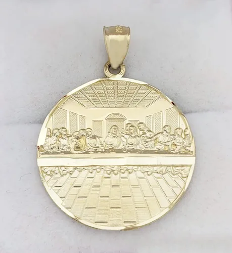 Miniatura 3 de AMZ Jewelry Medallón de la última cena de oro amarillo de 10 quilates, Oro