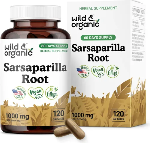 Miniatura 10 de Wild & Organic Cápsulas de raíz de zarzaparrilla, apoyo para la piel y la desintoxicación, suplemento de raíz de zarzaparrilla de 1000 mg, 30 días