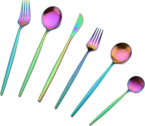 Miniatura 14 de Juego de cubiertos de acero inoxidable de 36 piezas con acabado satinado y mango plano, juego de utensilios de cocina para 6, incluye cuchara