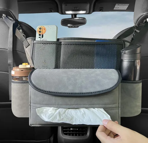 Miniatura 6 de JEYODA Organizador de asiento de ante para automóvil, bolsa de respaldo de asiento de alta capacidad, almacenamiento central para camionetas, SUV