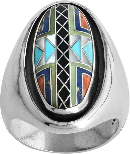 Miniatura 3 de American West - Anillo ovalado de plata de ley para mujer, diseño de piedras preciosas múltiples, tallas 6 a 10