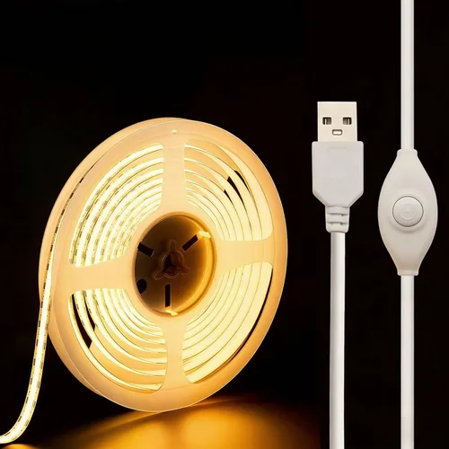 Miniatura 12 de Tira de luces LED de 5V USB, tira de luz COB de 1 m blanca, tira de luz LED corta, tira de luz LED brillante flexible de 5V para debajo del Blanco